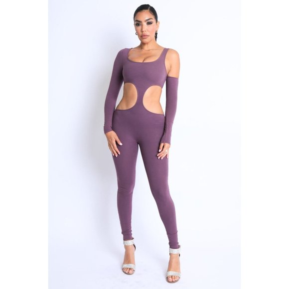 Boutique Pants - Women's Sexy Side Cut Out Jumpsuit Casual Square Neck Back-Zip Party Clubwear